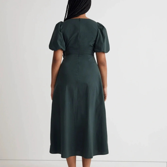 Madewell Cutout Puff Sleeve Poplin Midi Dress - Dark Palm Size 0 - Picture 3 of 5